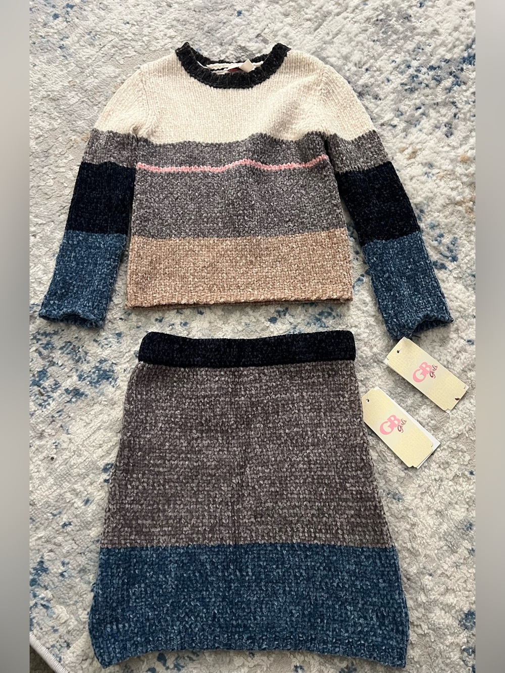 GB girls Striped Knit Sweater & Skirt Set